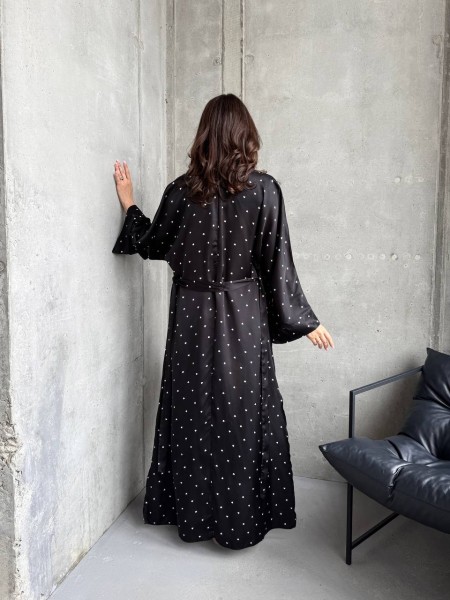 Жіночий шовковий домашній комплект 3-ка чорного кольору 32442