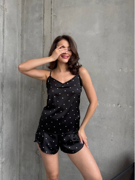 Жіночий шовковий домашній комплект 3-ка чорного кольору 32442