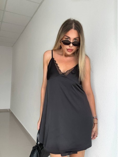 Шелковое платье-комбинация мини черного цвета 32447