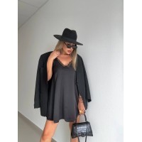 Шовкова сукня-комбінація міні чорного кольору 32447