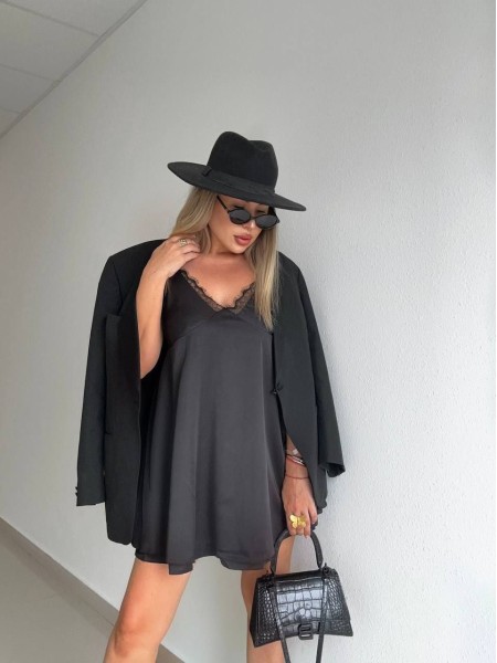 Шелковое платье-комбинация мини черного цвета 32447