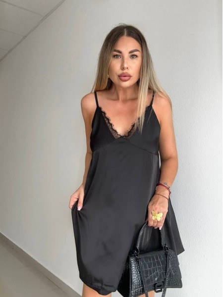 Шелковое платье-комбинация мини черного цвета 32447