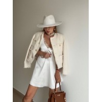 Шелковое платье-комбинация мини молочного цвета 32448