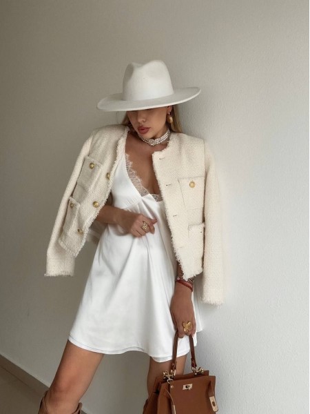 Шелковое платье-комбинация мини молочного цвета 32448