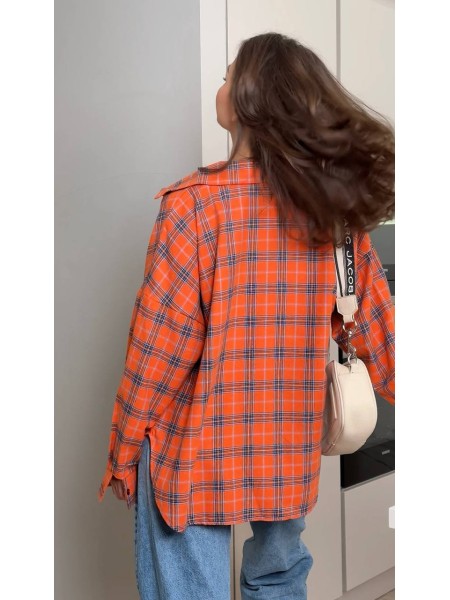 Жіноча фланелева сорочка в клітинку помаранчевого кольору 32449