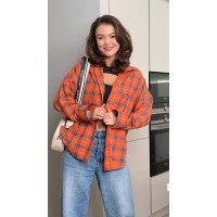 Женская фланелевая рубашка в клетку оранжевого цвета 32449
