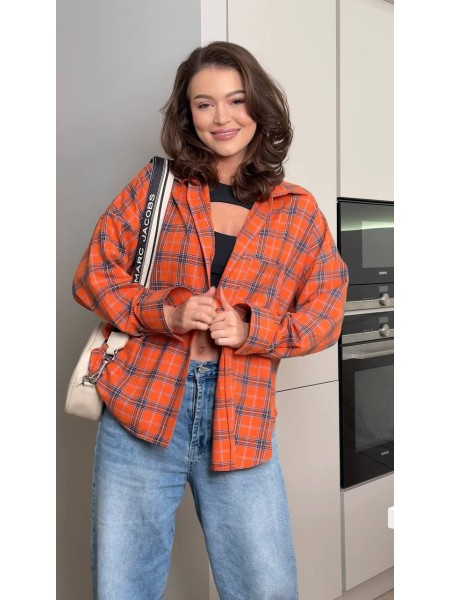 Жіноча фланелева сорочка в клітинку помаранчевого кольору 32449