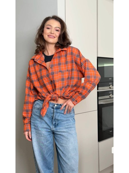 Жіноча фланелева сорочка в клітинку помаранчевого кольору 32449