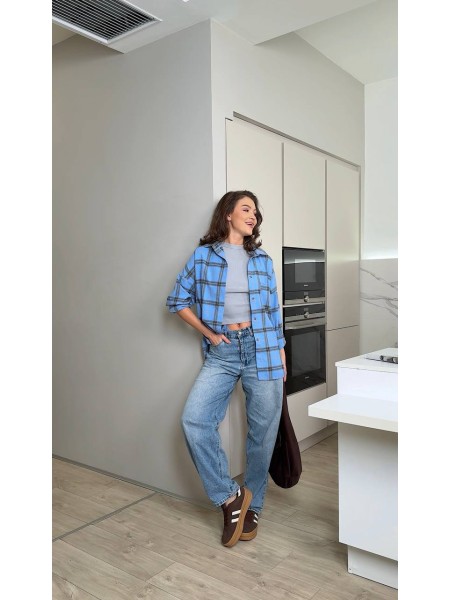 Жіноча фланелева сорочка в клітинку блакитного кольору 32450