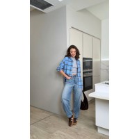 Жіноча фланелева сорочка в клітинку блакитного кольору 32450