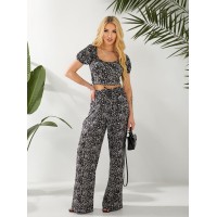 Женский прогулочный костюм (топ+брюки) черного цвета 32453