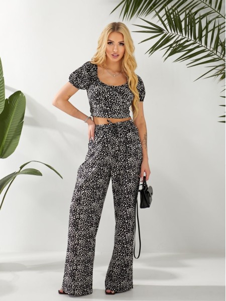 Жіночий прогулянковий костюм (топ+штани) чорного кольору 32453