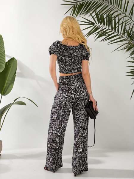 Жіночий прогулянковий костюм (топ+штани) чорного кольору 32453