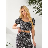 Женский прогулочный костюм (топ+брюки) черного цвета 32453