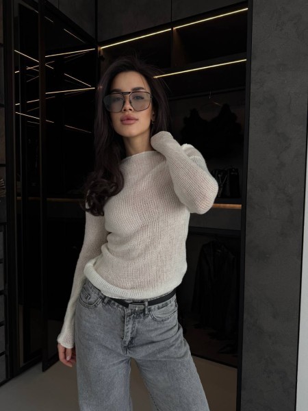 Легка кофта-павутинка з рукавом молочного кольору 32456