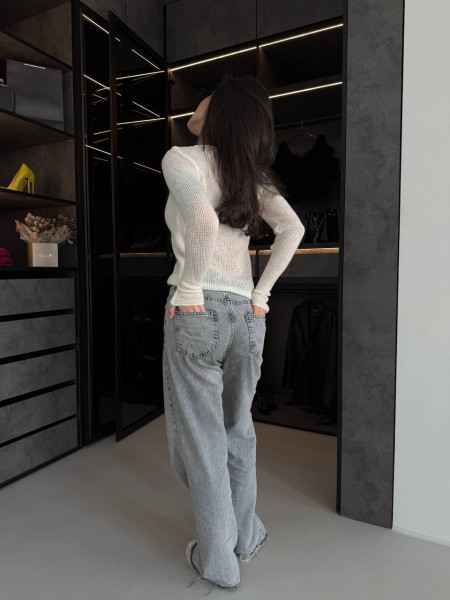 Легка кофта-павутинка з рукавом молочного кольору 32456