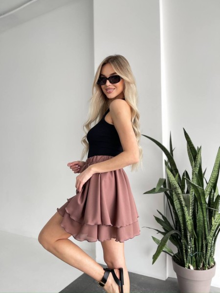 Повітряна спідниця міні кавового кольору 32458