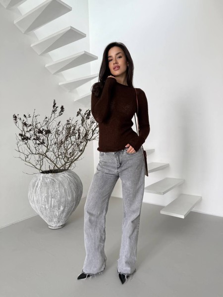 Легка кофта-павутинка з рукавом коричневого кольору 32462