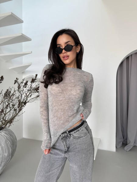 Легка кофта-павутинка з рукавом сiрого кольору 32463