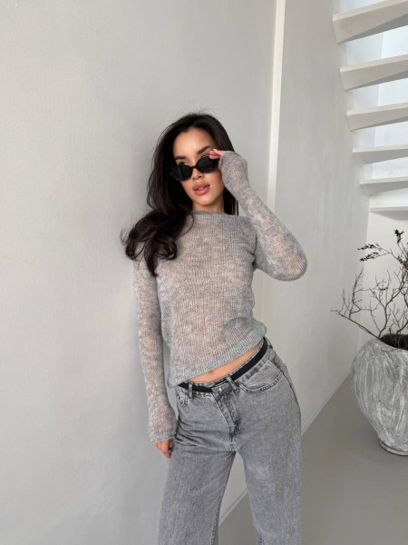 Легка кофта-павутинка з рукавом сiрого кольору 32463