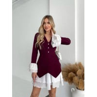 Класичний жіночий костюм зі спідницею міні бордового кольору 32467