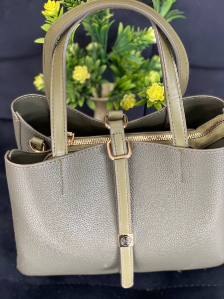 Жіноча брутальна сумка шопер із еко-шкіри сiрого кольору 32496