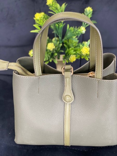 Жіноча брутальна сумка шопер із еко-шкіри сiрого кольору 32496