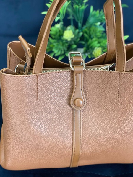 Жіноча брутальна сумка шопер із еко-шкіри коричневого кольору 32497