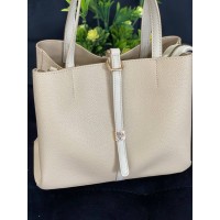 Жіноча брутальна сумка шопер із еко-шкіри бежевого кольору 32498