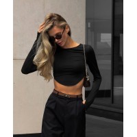 Еластичний жіночий топ із рукавом чорного кольору 32501