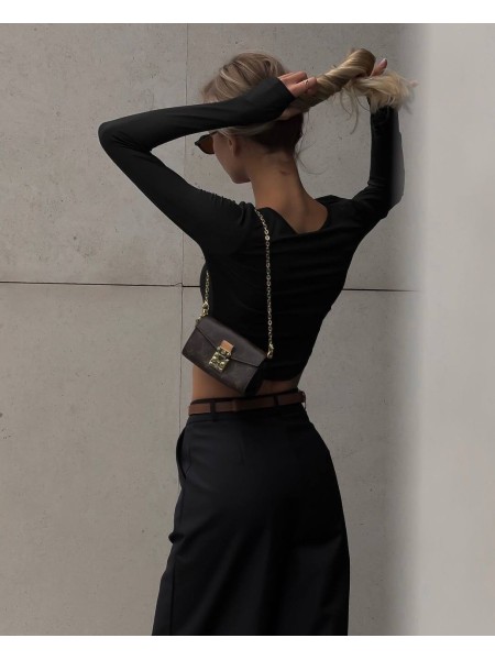 Еластичний жіночий топ із рукавом чорного кольору 32501