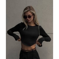 Еластичний жіночий топ із рукавом чорного кольору 32501