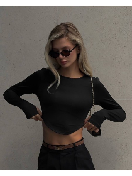 Еластичний жіночий топ із рукавом чорного кольору 32501