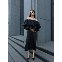 Повітряний жіночий топ із воланами чорного кольору 32502