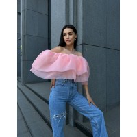 Повітряний жіночий топ із воланами рожевого кольору 32503