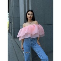 Повітряний жіночий топ із воланами рожевого кольору 32503