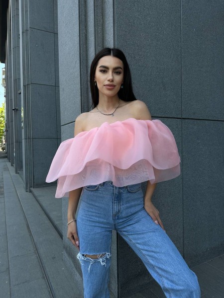 Повітряний жіночий топ із воланами рожевого кольору 32503