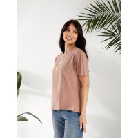 Базова жіноча футболка з малюнком кавового кольору 32526