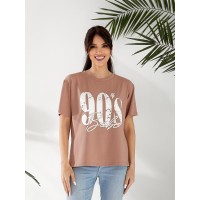 Базова жіноча футболка з написом кавового кольору 32527