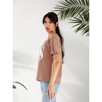 Базова жіноча футболка з написом кавового кольору 32527