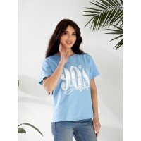 Базова жіноча футболка з написом блакитного кольору 32529