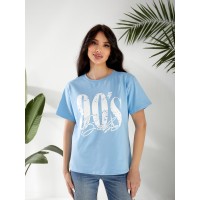 Базова жіноча футболка з написом блакитного кольору 32529