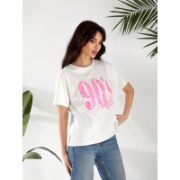 Базова жіноча футболка з написом бiлого кольору 32530