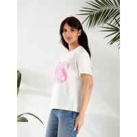 Базова жіноча футболка з написом бiлого кольору 32530