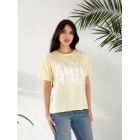 Базова жіноча футболка з написом жовтого кольору 32531