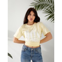 Базова жіноча футболка з написом жовтого кольору 32531