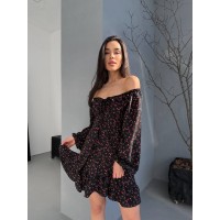 Легка сукня міні на зав'язках у квітку чорного кольору 32539