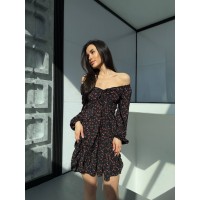 Легка сукня міні на зав'язках у квітку чорного кольору 32539