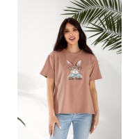 Базовая женская футболка с рисунком кофейного цвета 32544