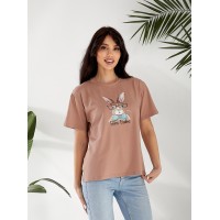 Базовая женская футболка с рисунком кофейного цвета 32544